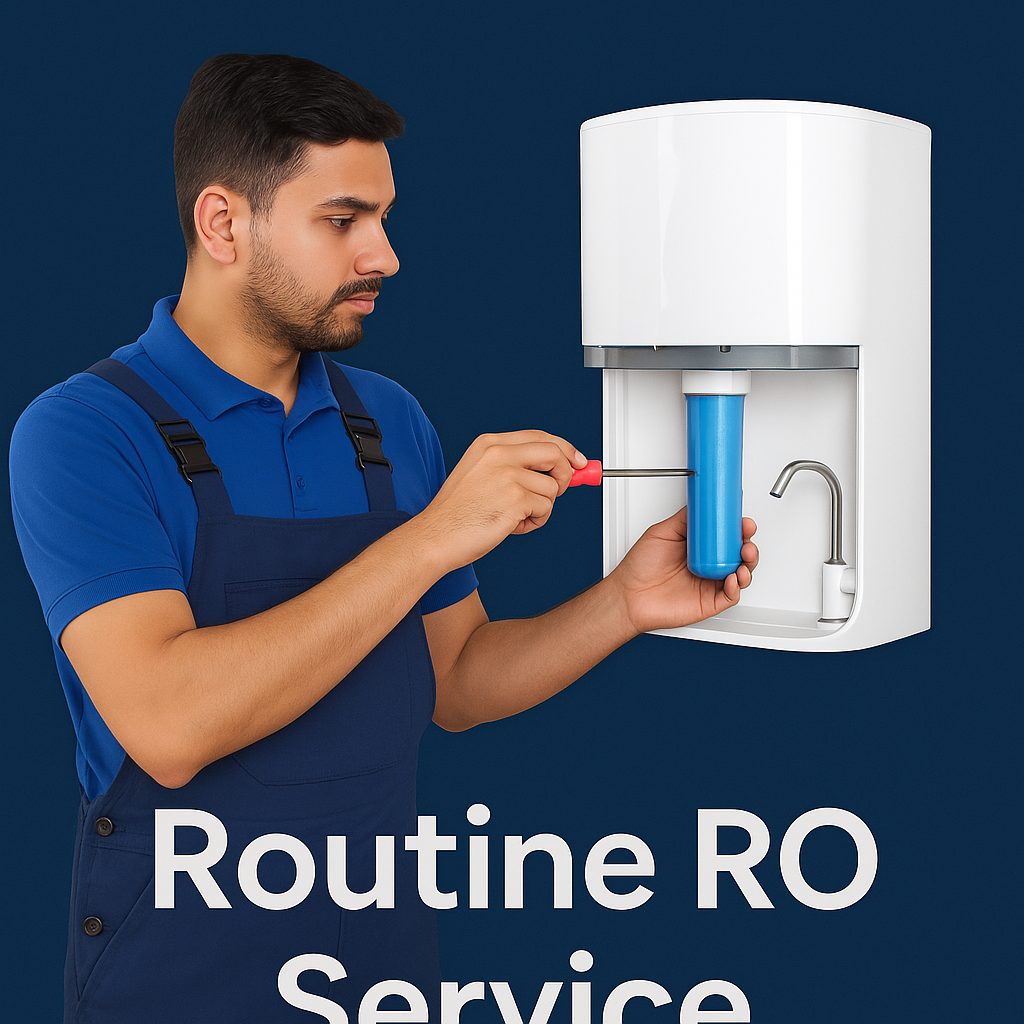 Nearby RO Service branding with contact number 7677161313